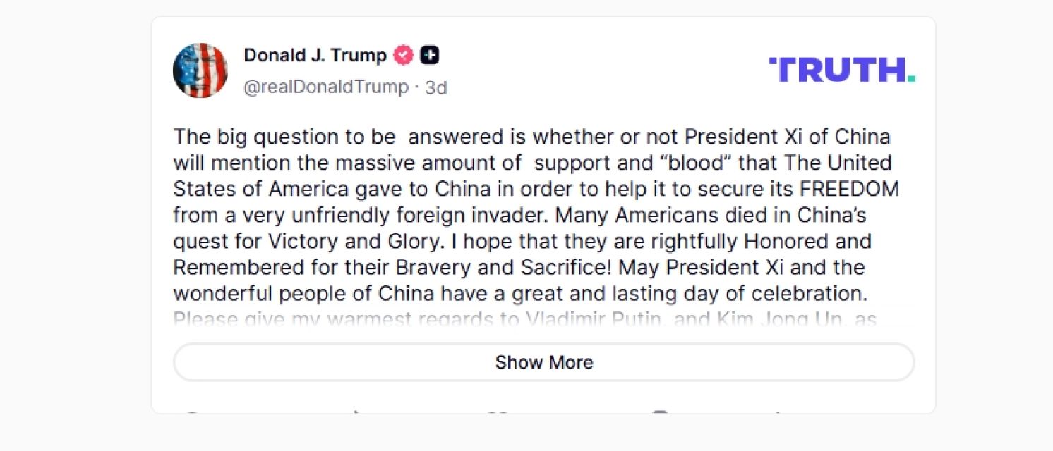 Trump Claims Credit for Allied Victory in WWII, President Lai Behaves as if Representing Defeated Nation